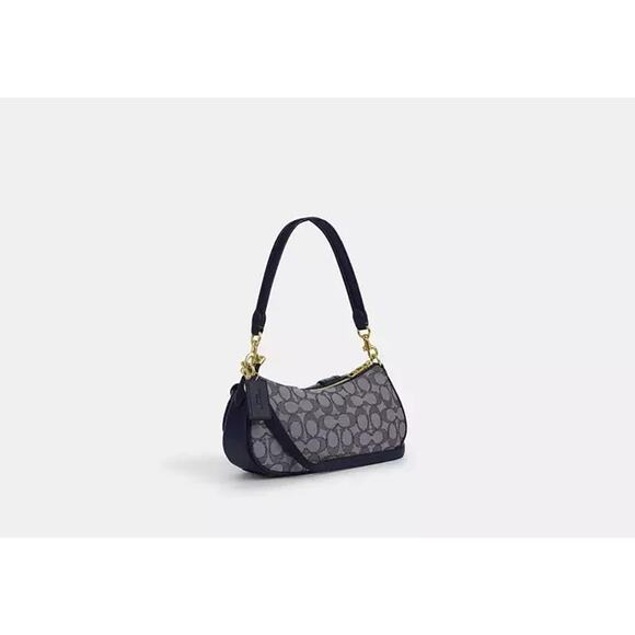 COACH Ashton Bag In Signature Jacquard CBJ00 Gold/Navy/Midnight Navy - Picture 8 of 11